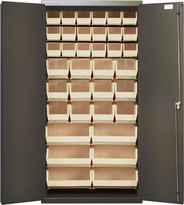 All Welded Bin Cabinet w/ (36) Multi Size Bins and Flush Doors, 36" Wide