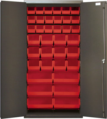 All Welded Bin Cabinet w/ (36) Multi Size Bins and Flush Doors, 36" Wide