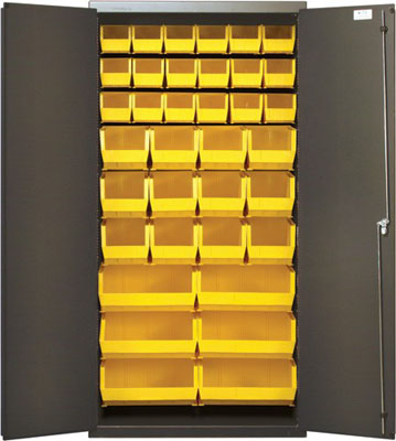 All Welded Bin Cabinet w/ (36) Multi Size Bins and Flush Doors, 36" Wide