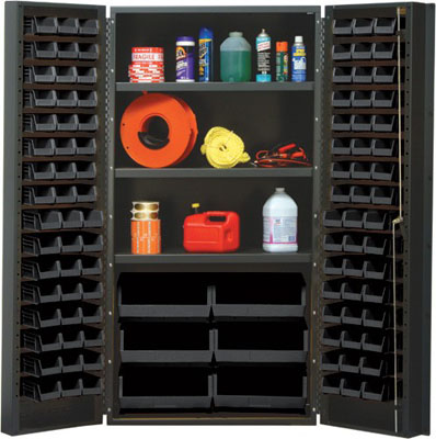 All Welded Bin Cabinet w/ 102 Multi Size Bins and 3 Adjustable Shelves, 36" Wide