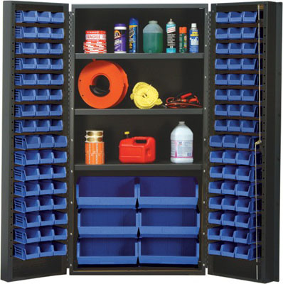 All Welded Bin Cabinet w/ 102 Multi Size Bins and 3 Adjustable Shelves, 36" Wide