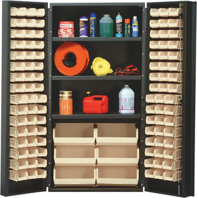 All Welded Bin Cabinet w/ 102 Multi Size Bins and 3 Adjustable Shelves, 36" Wide