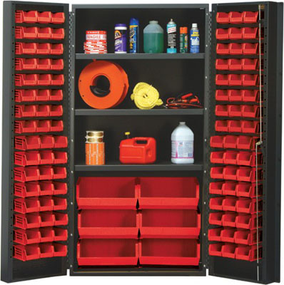 All Welded Bin Cabinet w/ 102 Multi Size Bins and 3 Adjustable Shelves, 36" Wide