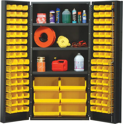 All Welded Bin Cabinet w/ 102 Multi Size Bins and 3 Adjustable Shelves, 36" Wide
