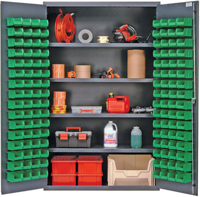 All Welded Bin Cabinet w/ 4 Adjustable Shelves and (137) 5-3/8"L  Bins, 48" Wide