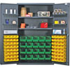 All Welded Bin Cabinet w/ 2 Adjustable Shelves, 6 Door Shelves, and 84 Multi Size Bins, 48' Wide