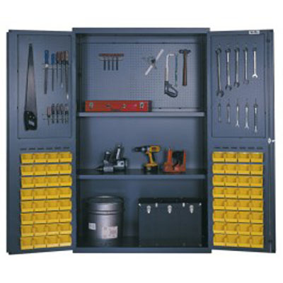 All Welded Bin Cabinet w/ 2 Adjustable Shelves and (64) 5-3/8" Bins, 48" Wide