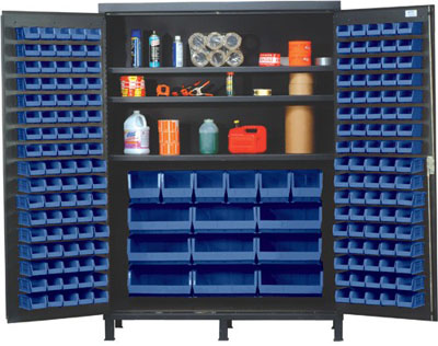 Super Wide Colossal All Welded Storage Cabinet w/ 185 Multi Size Bins and 3 Adjustable Shelves, 60" Wide