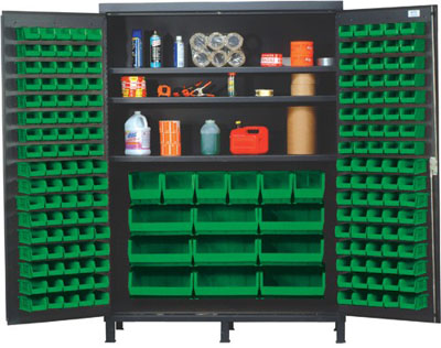 Super Wide Colossal All Welded Storage Cabinet w/ 185 Multi Size Bins and 3 Adjustable Shelves, 60" Wide