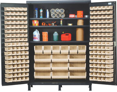 Super Wide Colossal All Welded Storage Cabinet w/ 185 Multi Size Bins and 3 Adjustable Shelves, 60" Wide