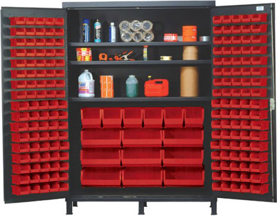 Super Wide Colossal All Welded Storage Cabinet w/ 185 Multi Size Bins and 3 Adjustable Shelves, 60" Wide