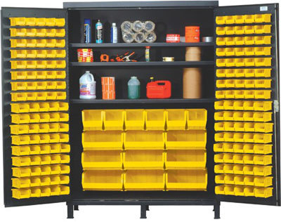 Super Wide Colossal All Welded Storage Cabinet w/ 185 Multi Size Bins and 3 Adjustable Shelves, 60" Wide