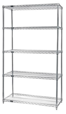 5 Shelf Stainless Steel Wire Shelving, 21"D x (36"W - 72"W) x 74"H