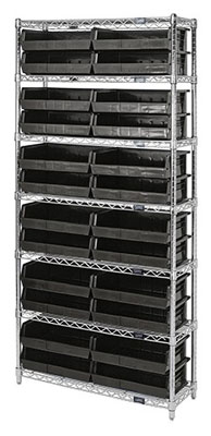 Giant Open Hopper Wire Shelving System w/ (24) 10-7/8"L Bins, 14" Wide