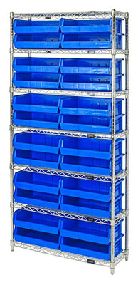 Giant Open Hopper Wire Shelving System w/ (24) 10-7/8"L Bins, 14" Wide