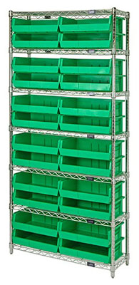 Giant Open Hopper Wire Shelving System w/ (24) 10-7/8"L Bins, 14" Wide