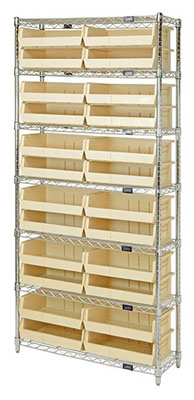Giant Open Hopper Wire Shelving System w/ (24) 10-7/8"L Bins, 14" Wide