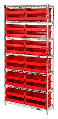 Giant Open Hopper Wire Shelving System w/ (24) 10-7/8"L Bins, 14" Wide