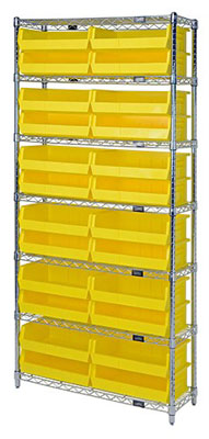 Giant Open Hopper Wire Shelving System w/ (24) 10-7/8"L Bins, 14" Wide