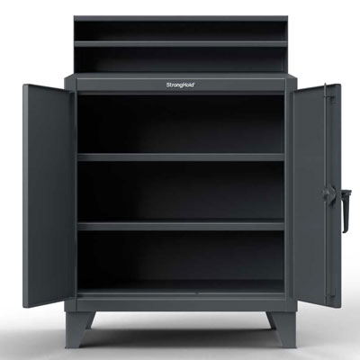 Industrial Shop Desk With Lockable Storage, 48"W x 282"D x 542"H