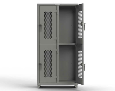 Heavy Duty 14 GA Double-Tier Ventilated Locker, 4 Compartments