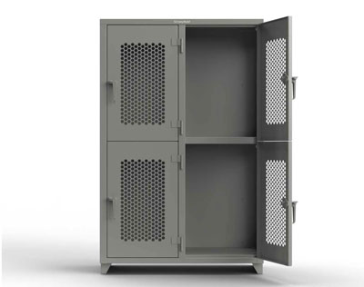 Heavy Duty 14 GA Double-Tier Ventilated Locker, 4 Compartments