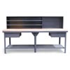 Industrial Shop Table With Maple Top, Drawers And Riser Shelf
